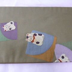 ☆切らずに出来る作り帯☆名古屋帯☆可愛いねこ柄☆草木染