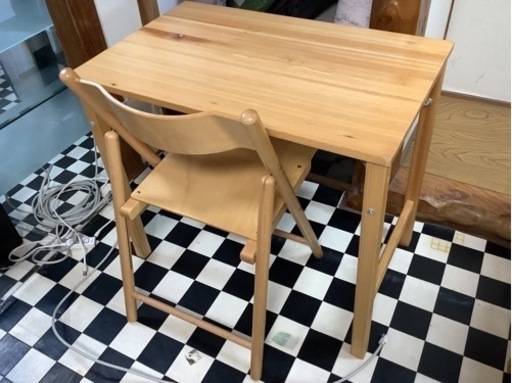 【リサイクルサービス八光】幅80cm　MUJI　良品計画　折り畳みデスク・チェアセット（パイン材・オーク材）