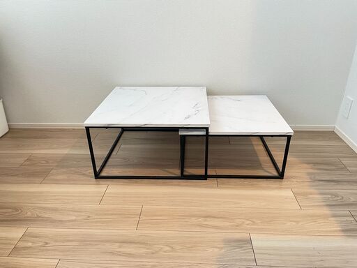 【LOWYA】大理石柄 ネストテーブル ホワイト Marble Nest table