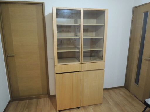 無印良品 カップボード ワゴン 食器棚 ガラス扉 USED レア 幅87cm 高さ175.5cm