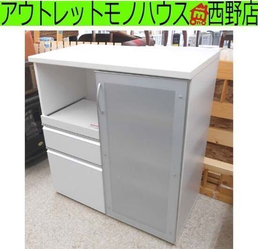 ミドルレンジボード 幅90 高さ96 白 鏡面 レール錆 カウンター キッチンボード レンジ台 ラック 食器棚 ホワイト 家電ボード 札幌 西野店