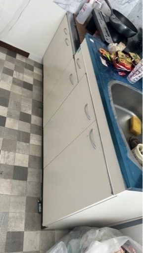 ライフ住器 公団型流し台 1700×460 アイボリー (右水槽＋左ガス台)