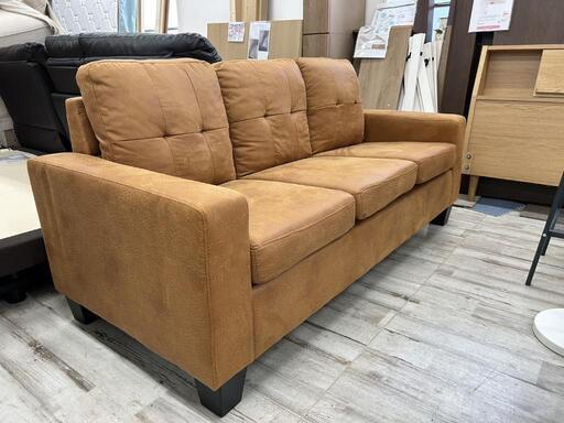 ★美品❗3人掛けソファ  ファブリックレザー  おしゃれ  キャメルブラウン  自社配送時代引き可※現金、クレジット、スマホ決済対応※
