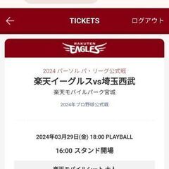 イーグルス開幕戦チケット