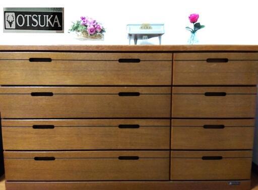 大塚化学 家具 チェスト タンス 美品 天然木 ナラ 73×124×40cm