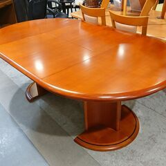 円卓｜オーバル型｜ガラス天板付｜伸長式｜ダイニングテーブル