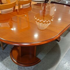 円卓｜オーバル型｜ガラス天板付｜伸長式｜ダイニングテーブル