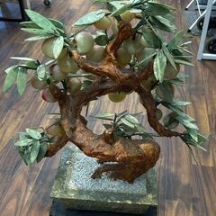 玉桃盆栽 中国美術  桃の木彫刻置物　桃彫刻 桃盆栽  不老長寿　縁起物玉石 玉石彫刻