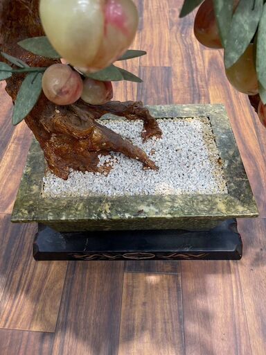 玉桃盆栽 中国美術 桃の木彫刻置物 桃彫刻 桃盆栽 不老長寿 縁起物玉石