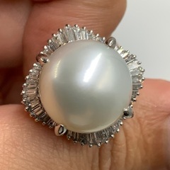 売り切れました。Pt900 プラチナ900 真珠リング　ダイヤモ...