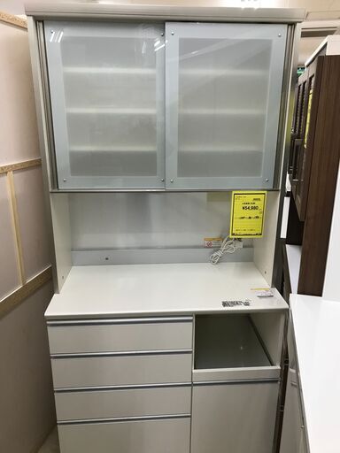 価格見直しました！パモウナ キッチンボード 幅100cm 2枚扉レンジボード 食器棚 カップボード スロークローズ 家具 インテリア 家具 ホワイト 収納用品 多目的収納 食器棚 おしゃれ 高級家具 国産品 クリーニング済 堺市【ジャングルジャングル石津店】