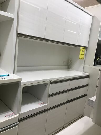 ニトリ NITORI システムキッチンボード リガーレ140 モイス加工 ホワイト 食器棚 レンジ台 キッチンカウンター キッチンボード キッチン収納 キッチンボード 収納棚 大型家具 新生活 引越 おしゃれ クリーニング済 堺市 石津店 【ジャングルジャングル石津店】