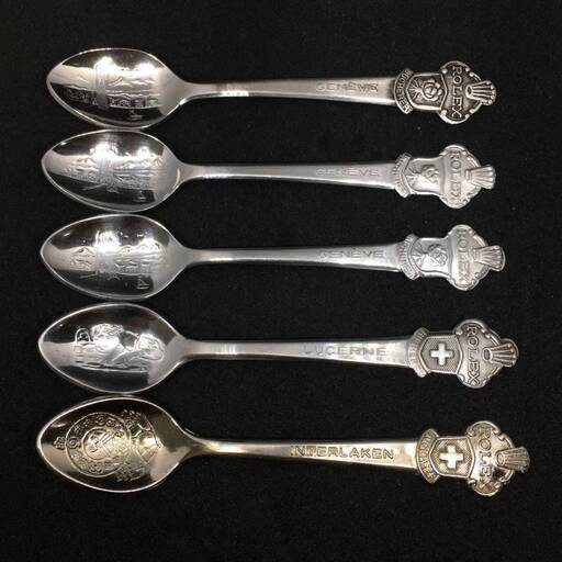 BF10/25　ROLEX ロレックス ティースプーン 5本セット BUCHERER OF SWITZERLAND TEASPOON 金属製 ノベルティ 中古品◆