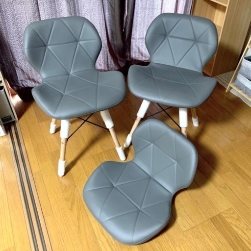 イームズチェア 2脚セット PUレザー座面 ダイニングチェア 椅子 イス シェルチェア クッション いす イームズチェアー 木脚 リビングチェア ☆ほぼ新品\u0026予備スペア座面おまけ付き