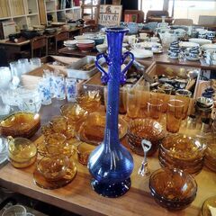 フラワーベース 吹きガラス 青のガラス 花瓶　/UJ-0851 北