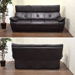 【ヤ取終了7/10】≪yt1207ジ≫ karimoku/カリモク家具 本革張り 3人掛けソファ ZT73 幅198cm ZT7303K353 レザー/ブランド家具/高級 60314-03