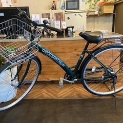 チェーン新品！LEDオートライト】6段変速 27インチ自転車 モスグリーン