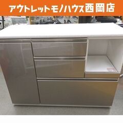 ミドルレンジボード 幅120㎝ シルバー×ホワイト 大理石調天板 キッチン 