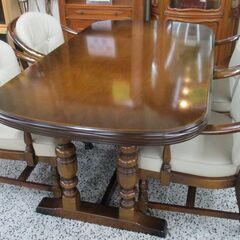 R208 KARIMOKU カリモク コロニアル ダイニング５点セット キャスター付チェア Used・美品