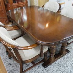 R208 KARIMOKU カリモク コロニアル ダイニング５点セット キャスター付チェア Used・美品