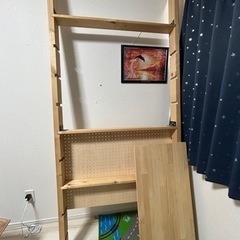 突っ張り棚、机、木材