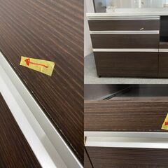 パモウナ キッチンボード 収納棚 キッチン 収納家具 レンジボード 幅120cm ブラック 木目調 ソフトクローズ 中古家具 店頭引取歓迎 R8114