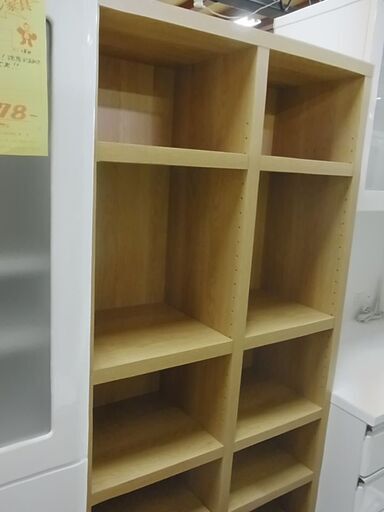 木製シェルフ　2列7段　本棚　ブックシェルフ　格子型　ディスプレイラック 　収納棚　書棚