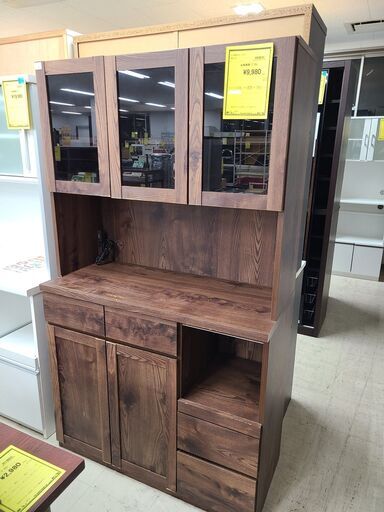 J4504　★値下げ！★食器棚　キッチンボード　モイス付　ブラウン　クリーニング済　【リユースのサカイ柏店】