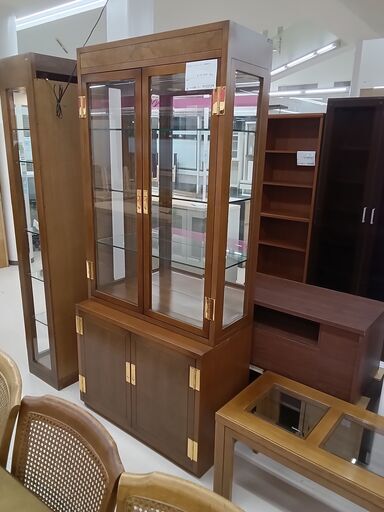 ★ジモティ割あり★ karimoku コレクションケース収納付き 茶色 W89.5×D35×H200 クリーニング済み TC2204