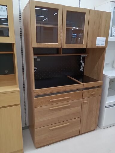 ★ジモティ割あり★  レンジボード ブラック×ベージュ W104.5×D44.5×H180 クリーニング済み TC2211