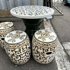 苫小牧発 陶器ガーデンテーブルセット テーブル 椅子 モダン ガーデン 
