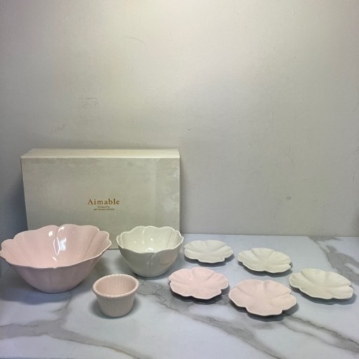 ☆値下げ☆N2403-714 Aimable エマーブル フラワーパーティー 02742 ボウル2点/カップ1点/プレート5点 中古美品