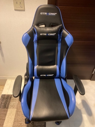 【美品】 GTRACING ゲーミングチェア ブルー ブラック リクライニング 座面昇降 アーム昇降
