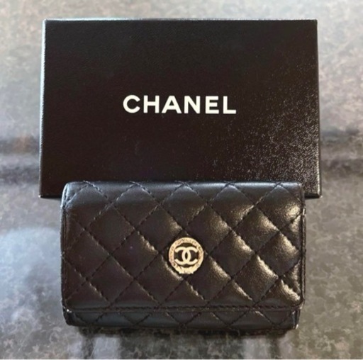 美品 CHANEL リボン ココマーク 6連キーケース レザー ブラック 黒