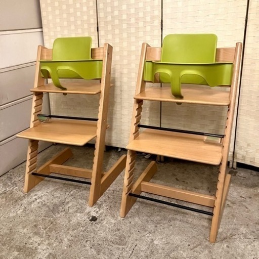 《売約済》 STOKKE ストッケ ガード付き トリップトラップ ベビーチェア キッズチェア 子供 椅子 チェア ハイチェア ダイニングチェア ナチュラル グリーン 運搬無料エリア有 / 品川区リサイクルショップ　Lumberroom (ランバールーム) / 武蔵小山パルム 戸越銀座 隣接