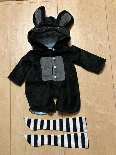 MDD ドール服　うさぎ　ジャンプスーツ　つなぎ服（黒）