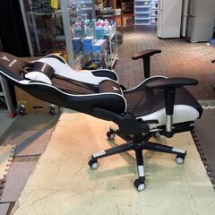 GXTRACE ゲーミングチェア オフィスチェア ハイバック オットマン付き ホワイト×ブラック 新道東店