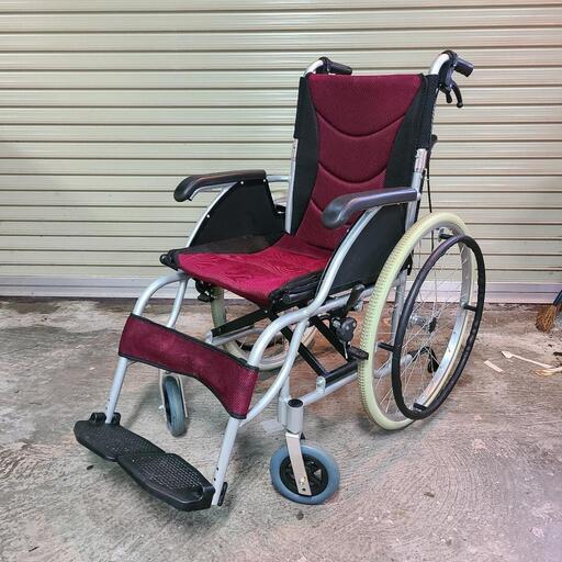 車椅子 軽量 折りたたみ車いす ノーパンクタイヤ仕様 自走用車椅子 アルミ製車イス ワインレッド