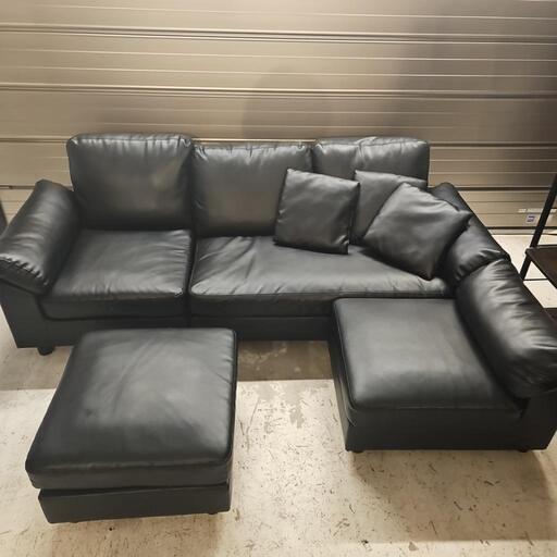 美品 カウチソファ 3人掛けソファ ブラック
