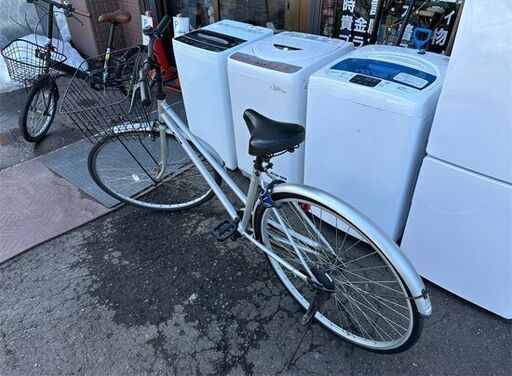 27インチ 自転車 シルバー 変速無し カゴ付き ライト付き 鍵付き