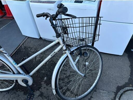 27インチ 自転車 シルバー 変速無し カゴ付き ライト付き 鍵付き