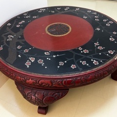 鎌倉彫 丸テーブル アンティーク 高級天然木漆塗 伝統工芸 和風...