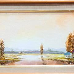 梶木稔】 作家物 サイン 日高牧場 絵画 風景画 油彩 肉筆 油絵 額縁