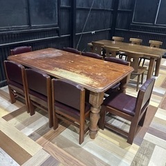インドネシア製　アンティーク大テーブル　アンティーク椅子8脚セット