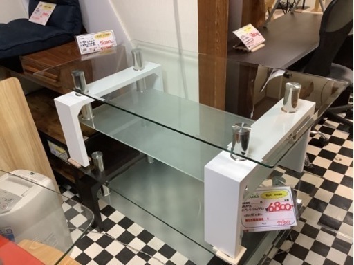 【リサイクルサービス八光】幅110cm　強化ガラス天板　ホワイトセンターガラステーブル