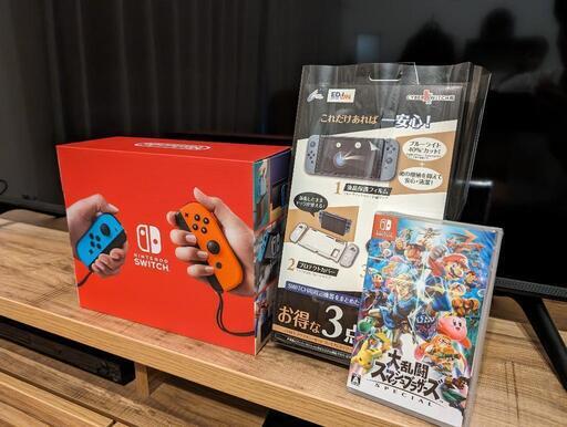 【新品未使用】Nintendo Switch本体、スマブラ、ケース三点セット