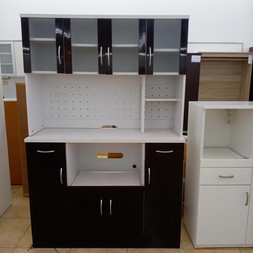 ★ジモティ割あり★  レンジボード ダークブラウン、ホワイト、シルバー H177.2×D45×W119.1 クリーニング済み OJ3954
