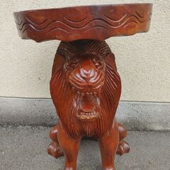 ライオン 木彫り 花台 飾 椅子 レトロ アンティーク オブジェ...