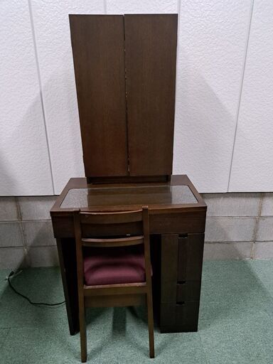 鈴木雅憲商店 ドレッサー ライト付 椅子（収納）付 三面鏡 鏡台 