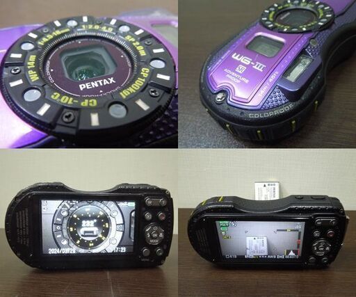 PENTAX 防水デジタルカメラ 1600万画素 WG-3 GPS パープル デジカメ バッテリ2個付き 電子コンパス ペンタックス 札幌市 新道東店